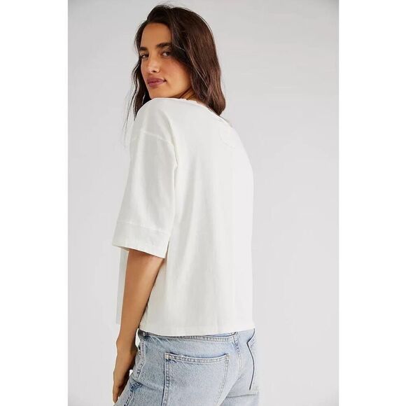 Free People We the Free 5140 Alissa Tee Shirt in Ivory Large NWT $58 - Picture 4 of 9